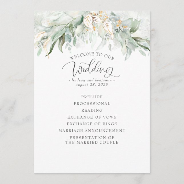 Programa Casamento Elegante de Folhas Douradas do  (Frente)