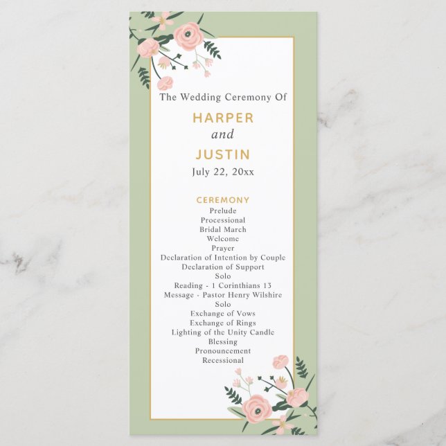 Programa Casamento Elegante de Jardim Rosa e Rosa (Frente)