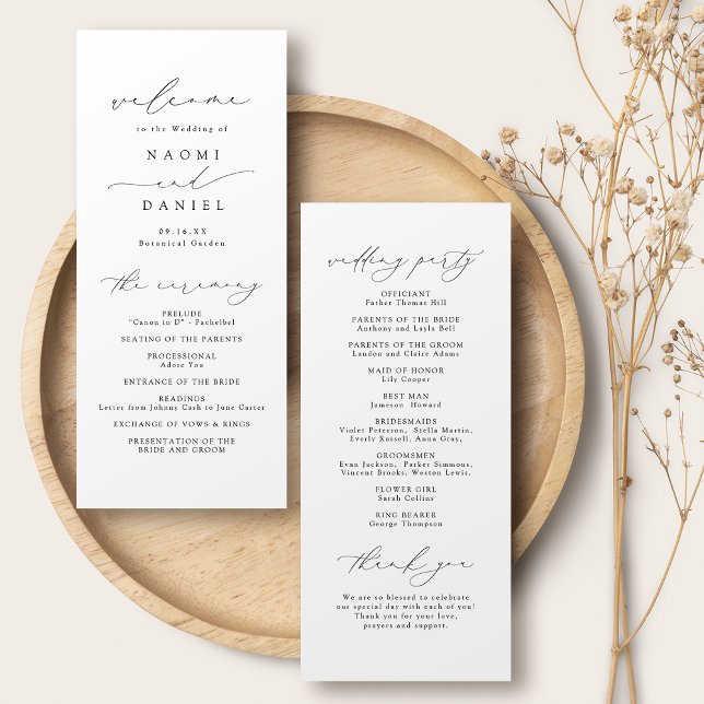 Programa Casamento Elegante De Script Chic Moderno Minimali (Minimalist Modern Chic Script Elegant Wedding Program)