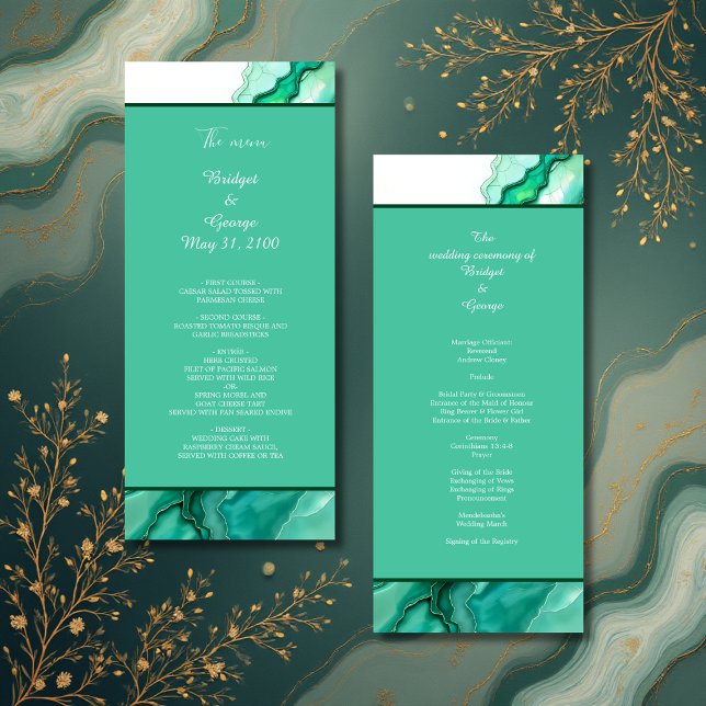 Programa Casamento Elegante de Teal Marble Watercolor (Criador carregado)