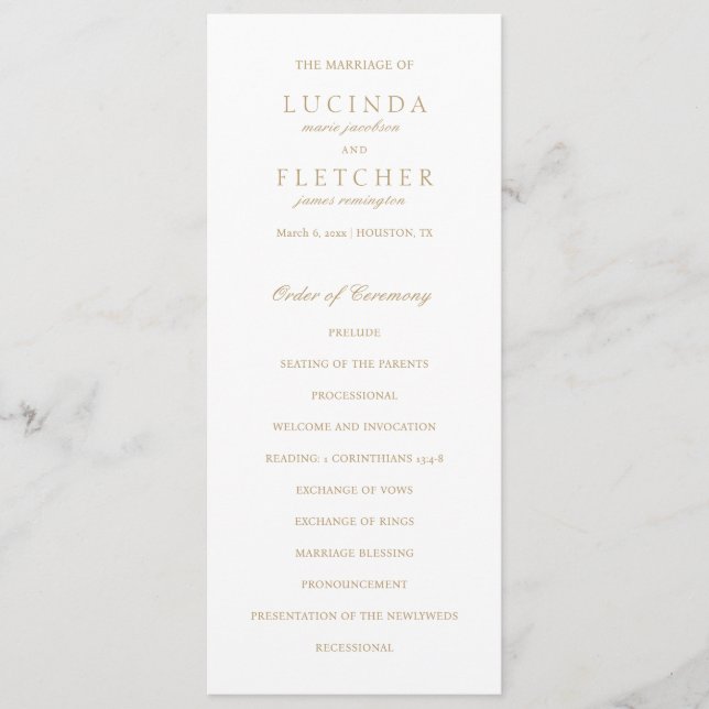 Programa Casamento Elegante Dinheiro Antigo Dourado (Frente)