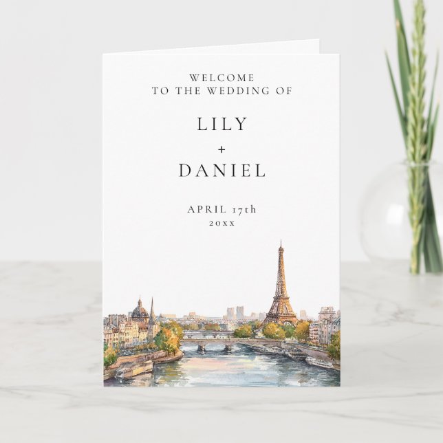 Programa Casamento Elegante em Paris França aquarela (Frente)