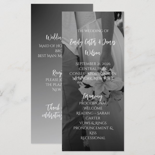Programa Casamento Elegante em Preto e Branco (Frente/Verso)