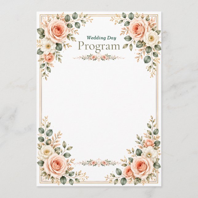 Programa Casamento elegante em verde esmeralda e creme (Frente)