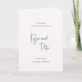 Programa Casamento Elegante Escrito à Mão em Azul Moderno