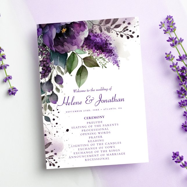 Programa Casamento Elegante Moderno Floral Floral Moderno C (Chic Botanical Floral Modern Elegant Wedding Program)