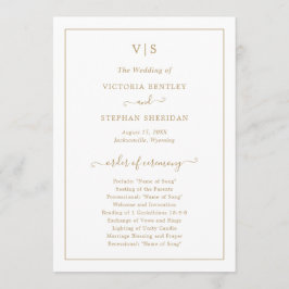 Programa Casamento Elegante Monograma Dourado Tradicional