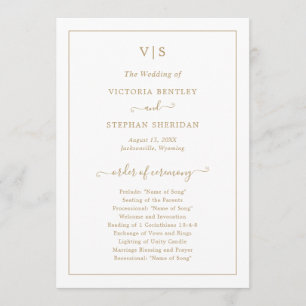 Programa Casamento Elegante Monograma Dourado Tradicional
