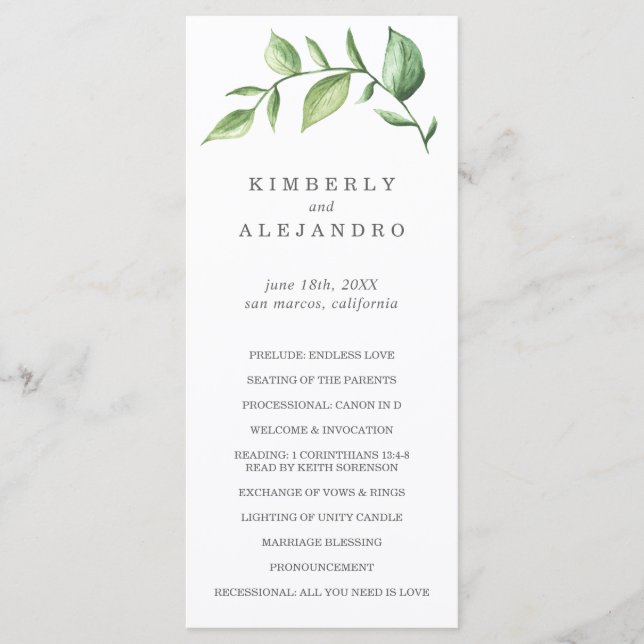Programa Casamento Elegante Rustic Watercolor (Frente)