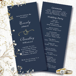 Programa Casamento Elegante Simples de Script Branco-Marinh