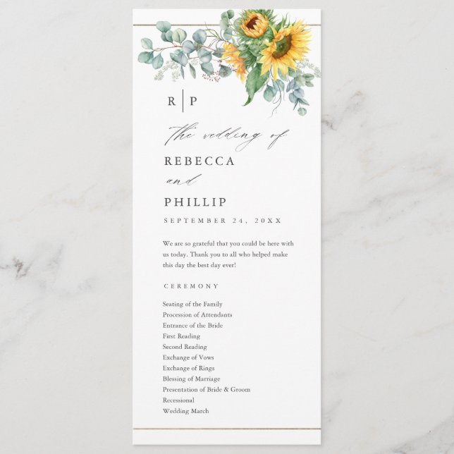 Programa Casamento Eucalyptus Sunflower Elegante (Frente)