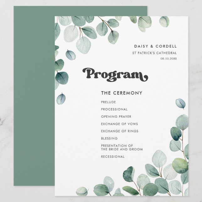 Programa Casamento Eucalyptus watercolor (Frente/Verso)