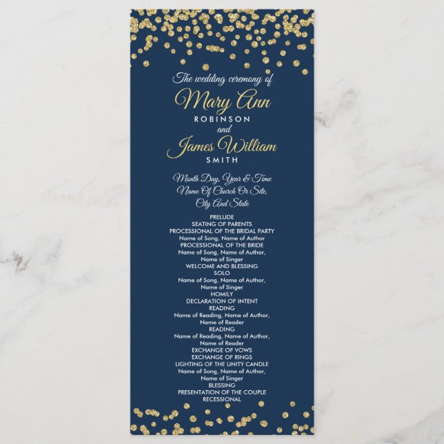 Programa Casamento Faux Glitter Confetti Marinho D (Frente)