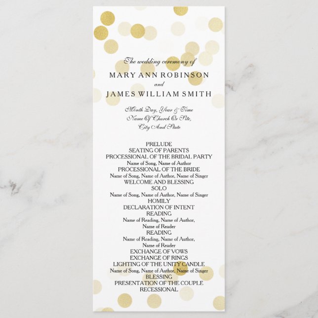 Programa Casamento Faux Gold Foil Glitter Lights (Frente)