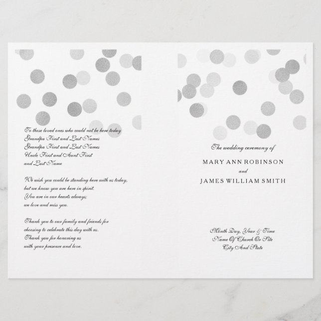 Programa Casamento Faux Silver Foil Glitter Luzes (Frente)