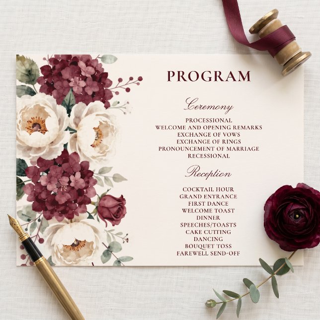 Programa Casamento Floral Aquarela Marrom-Elegante com Marf (Criador carregado)