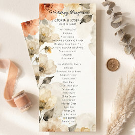 Programa Casamento Floral Aquarela Neutro em Tons de Pêsseg