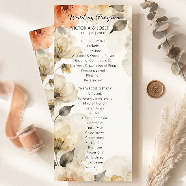 Programa Casamento Floral Aquarela Neutro em Tons de Pêsseg (Criador carregado)