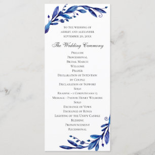 Programa Casamento floral azul de aquarela. botânica do mar
