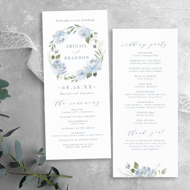 Programa Casamento floral azul empoeirado de jardim românti (Romantic garden dusty blue floral wedding program)