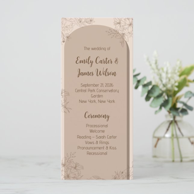 Programa Casamento Floral Bege Elegante (Em pé/Frente)