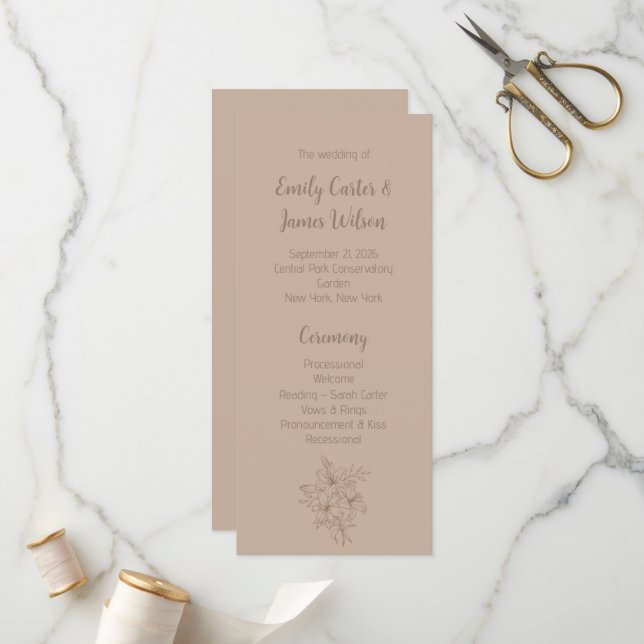Programa Casamento Floral Bege Elegante (Frente/Verso In Situ)