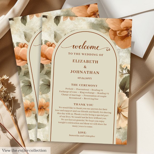 Programa Casamento Floral Boho Rústico Marfim Oliva Sage (Romantic Boho Rust Ivory Olive Floral Wedding Program)