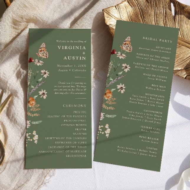 Programa Casamento Floral Boho Sage (Sage Green Watercolor Boho Floral Wedding Program by Painted Paperie
)
