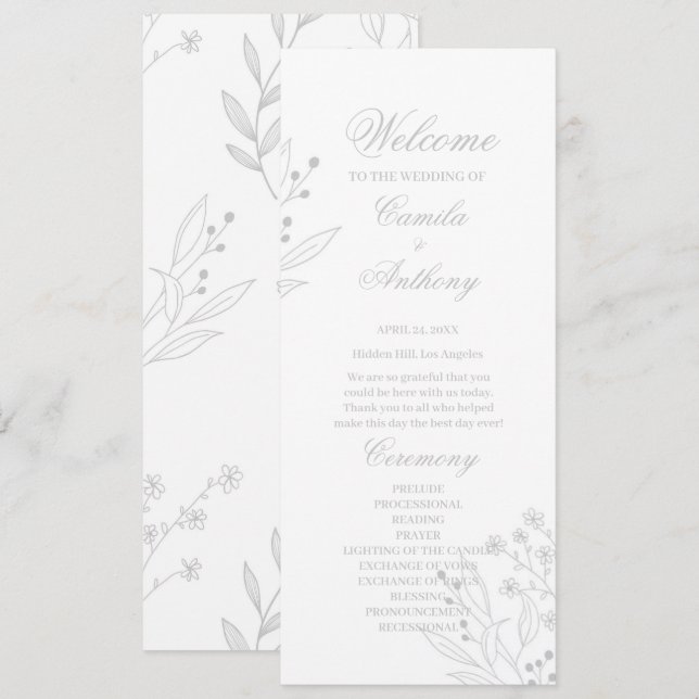 Programa Casamento Floral Boho Silver Corner (Frente/Verso)