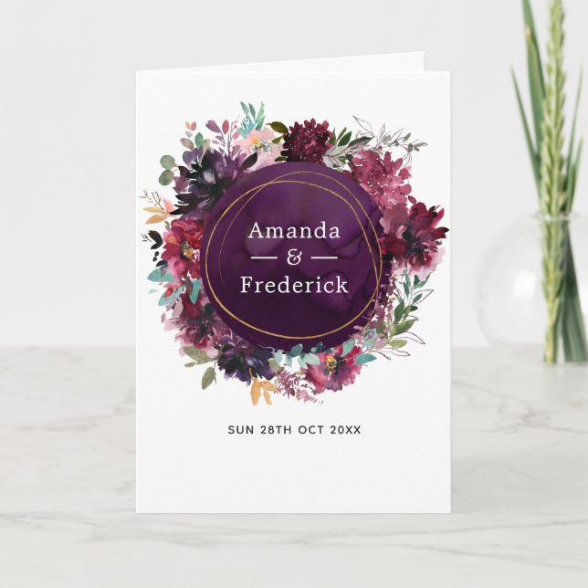 Programa Casamento Floral Bordo Violet Plum Watercolor (Frente)