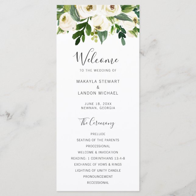 Programa Casamento Floral Branco de Elegante Verde (Frente)