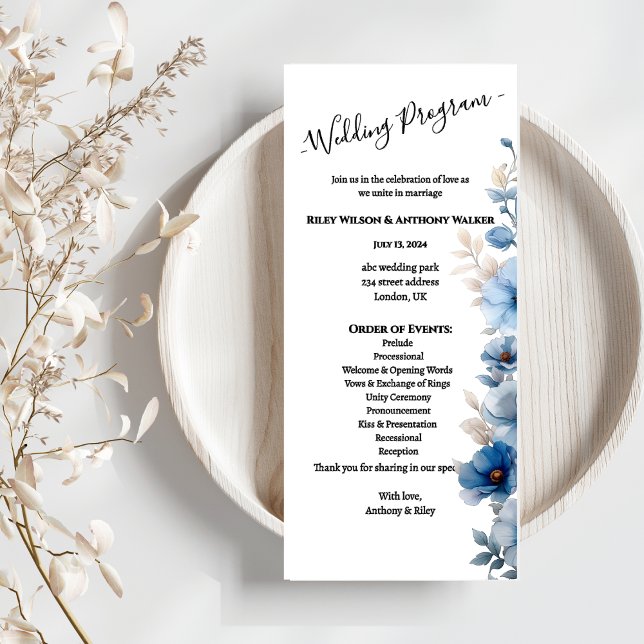 Programa Casamento floral branco e azul Dusty (Criador carregado)