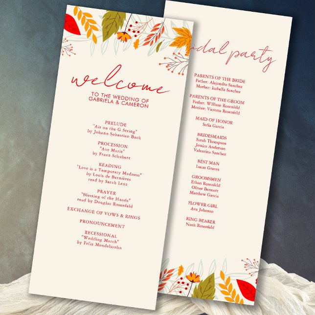 Programa Casamento Floral Branco Simples Moderno de Outono (Criador carregado)