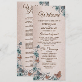 Programa Casamento Floral Cobre Borboleta Bege Prata Turque