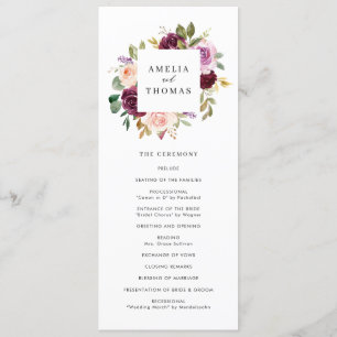Programa Casamento Floral com Borgonha de Aquarela e Queda