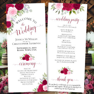 Programa Casamento Floral de Aquarela Elegante com Rosas Qu