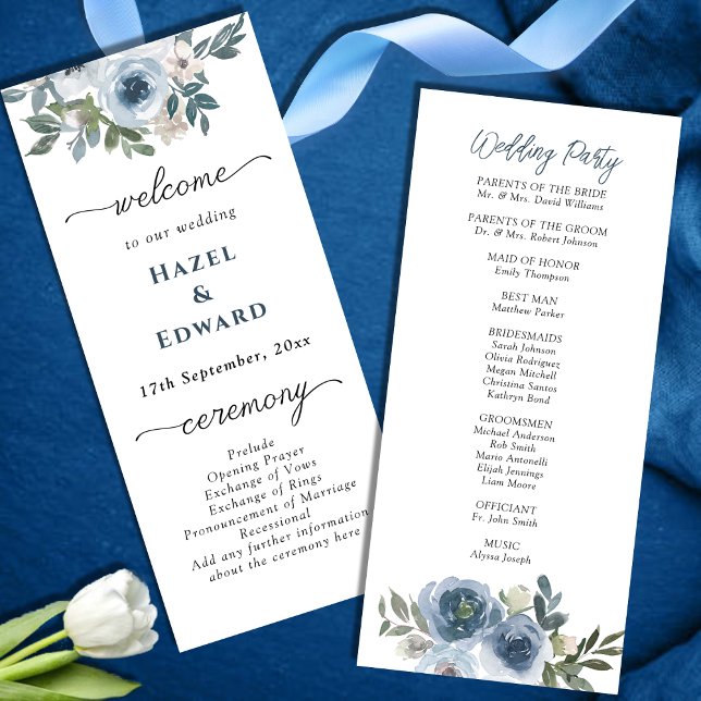 Programa Casamento floral de Cor de Água, azul simples (Criador carregado)