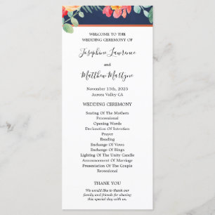 Programa Casamento Floral de Coral Elegante marinho Azul