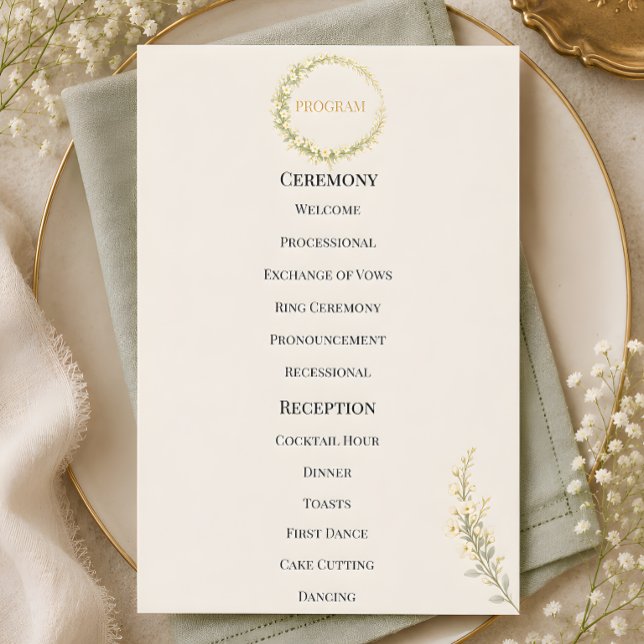 Programa Casamento Floral de Luxo com Respirar de Bebê (Luxury baby's breath wedding themed program card)