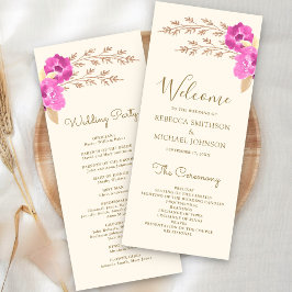 Programa Casamento Floral de Orquídea Rosa Boho Marfim