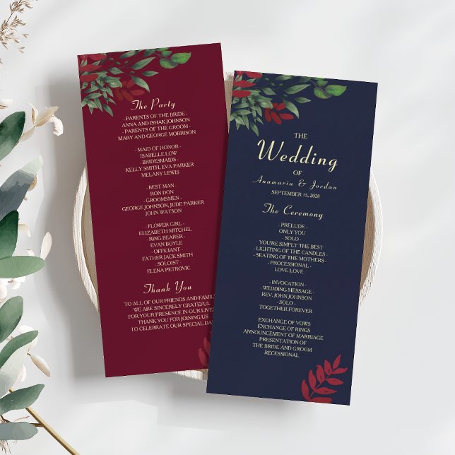 Programa Casamento Floral de Outono em Burgundy e Azul Mari (Criador carregado)