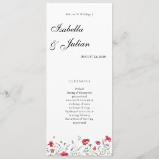 Programa Casamento Floral de Papoula e Lavanda em Aquarela