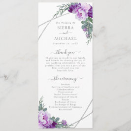 Programa Casamento Floral de Púrpura e Prata Moderna Elegan
