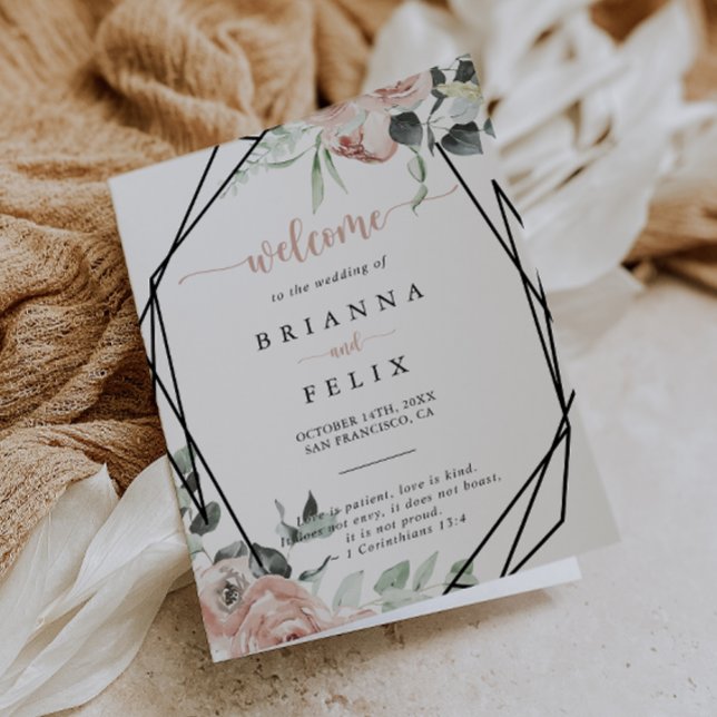 Programa Casamento Floral Dobrado Clássico Geométrico Rosa  (Criador carregado)