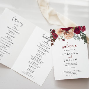 Programa Casamento Floral Dobrado Da Borgonha Cor-De-Rosa-E