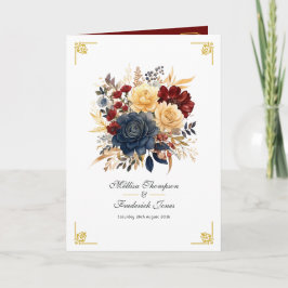 Programa Casamento Floral Dourado, Azul Marinho e Burgundy