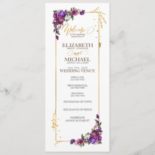 Programa Casamento Floral Dourado Púrpura Cor de Água Rosa 