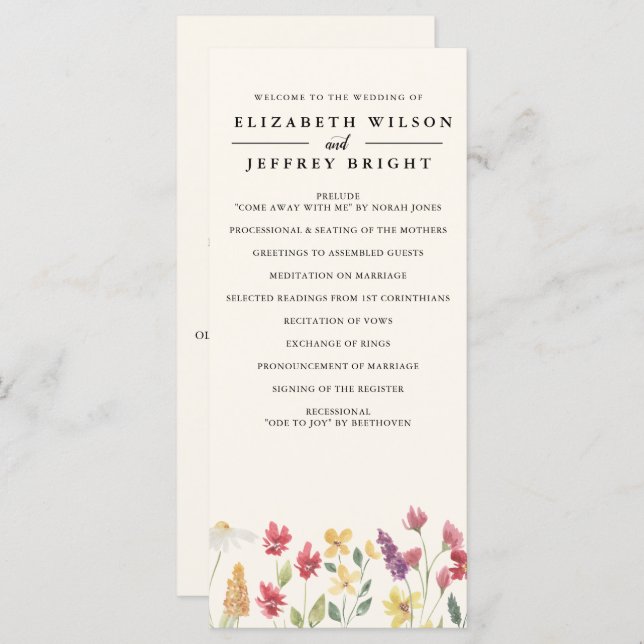 Programa Casamento Floral Elegante Boho Summer Wildflower (Frente/Verso)