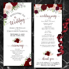 Programa Casamento Floral Elegante Burgundy Boho Watercolor