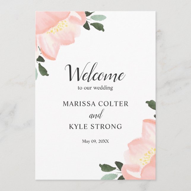 Programa Casamento Floral Elegante com Aquarela Rosa (Frente)
